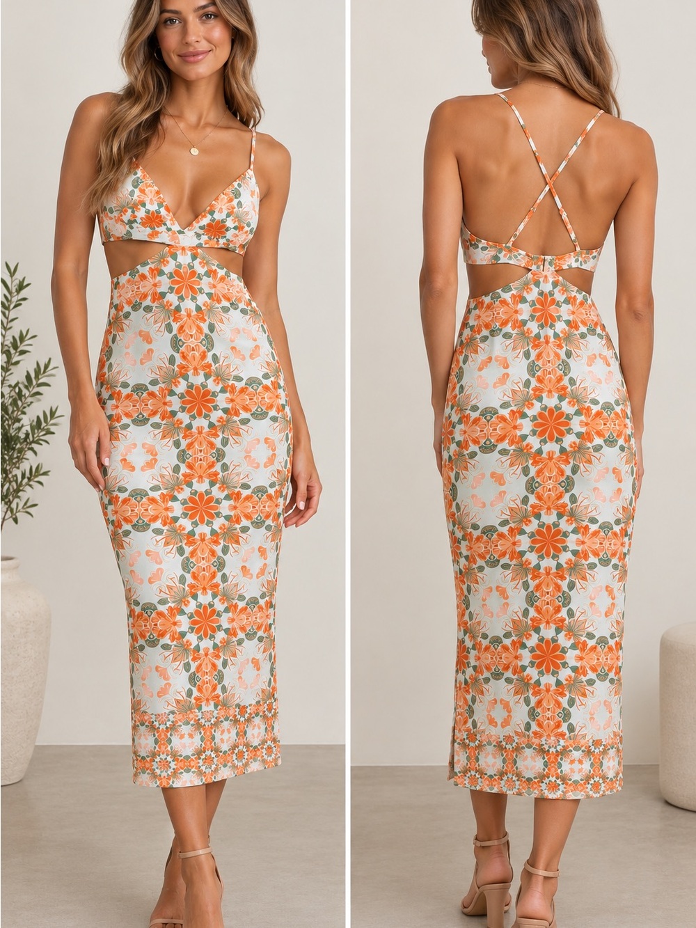 House of Harlow 1960 Floral Cutout Midi Dress